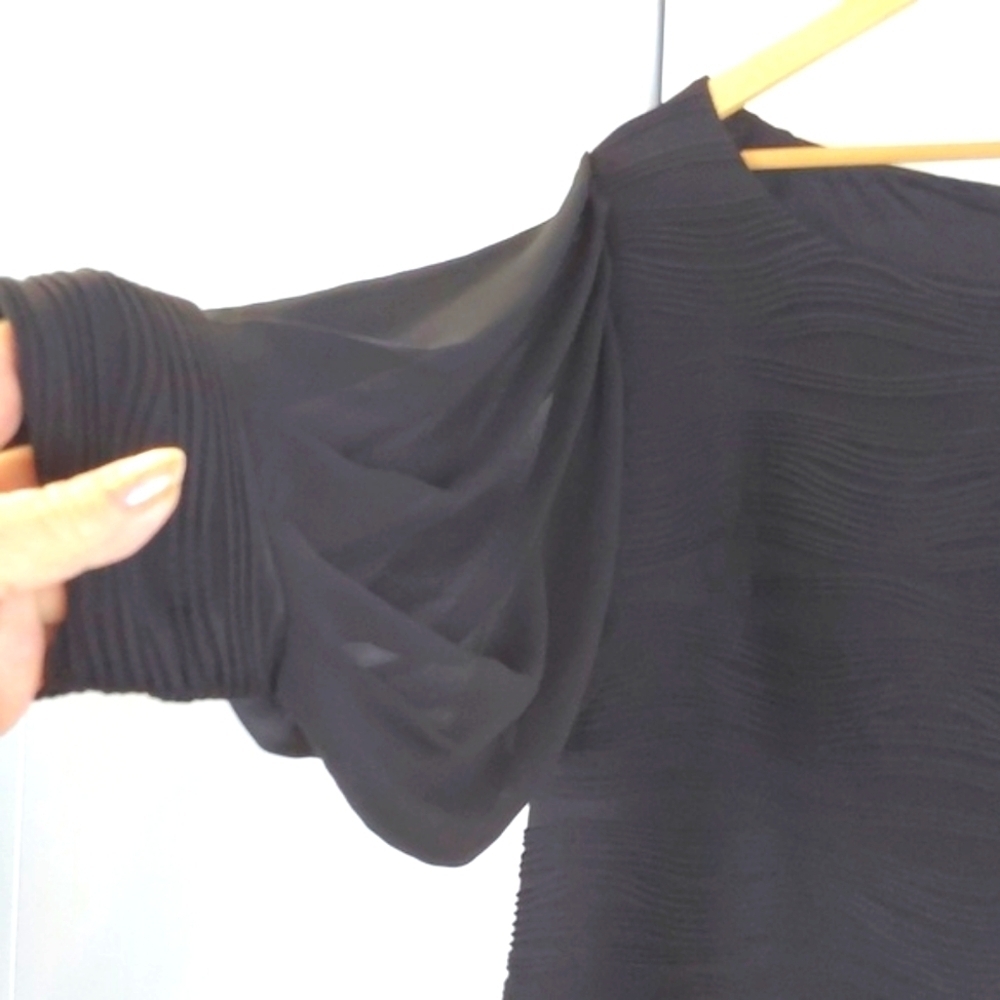 Julian Taylor| Womens Black Flowy Sheer Sleeves Dress Minimal Elegant Sz.16W - Picture 4 of 9